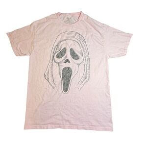 Ghost Face Scream Pink Rhinestone Graphic T-Shirt Horror Movie Mens Medium